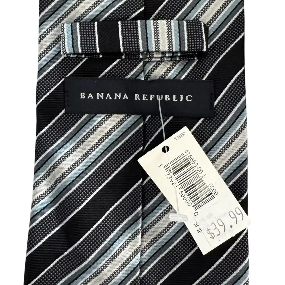 Brand New Banana Republic Black and Blue Striped Men's Tie Classic Preppy NWT